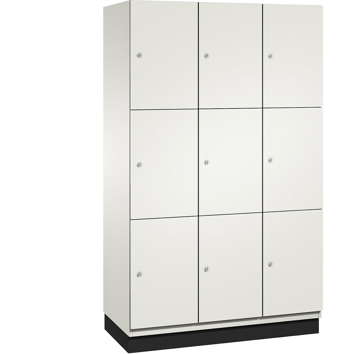 Cambio 3-fold compartment locker, 3 compartments, pure white / white, HPL door, W 1200 mm, 9 compartments.