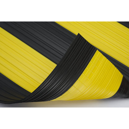 Soft PVC runner, with closed surface, sold by the metre, black/yellow, width 600 mm.