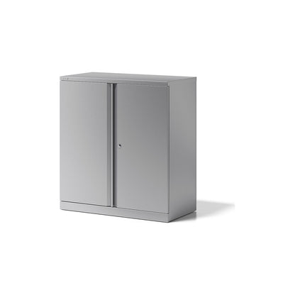 ESSENTIALS double door cupboard, 1 shelf, 2 file heights, silver.