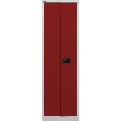 UNIVERSAL double door cupboard, HxWxD 1950 x 600 x 400 mm, 4 shelves, 5 file heights, light grey / cardinal red.