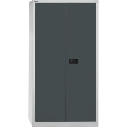 UNIVERSAL double door cupboard, HxWxD 1806 x 914 x 400 mm, 3 zinc plated shelves, 4 file heights, light grey / charcoal.