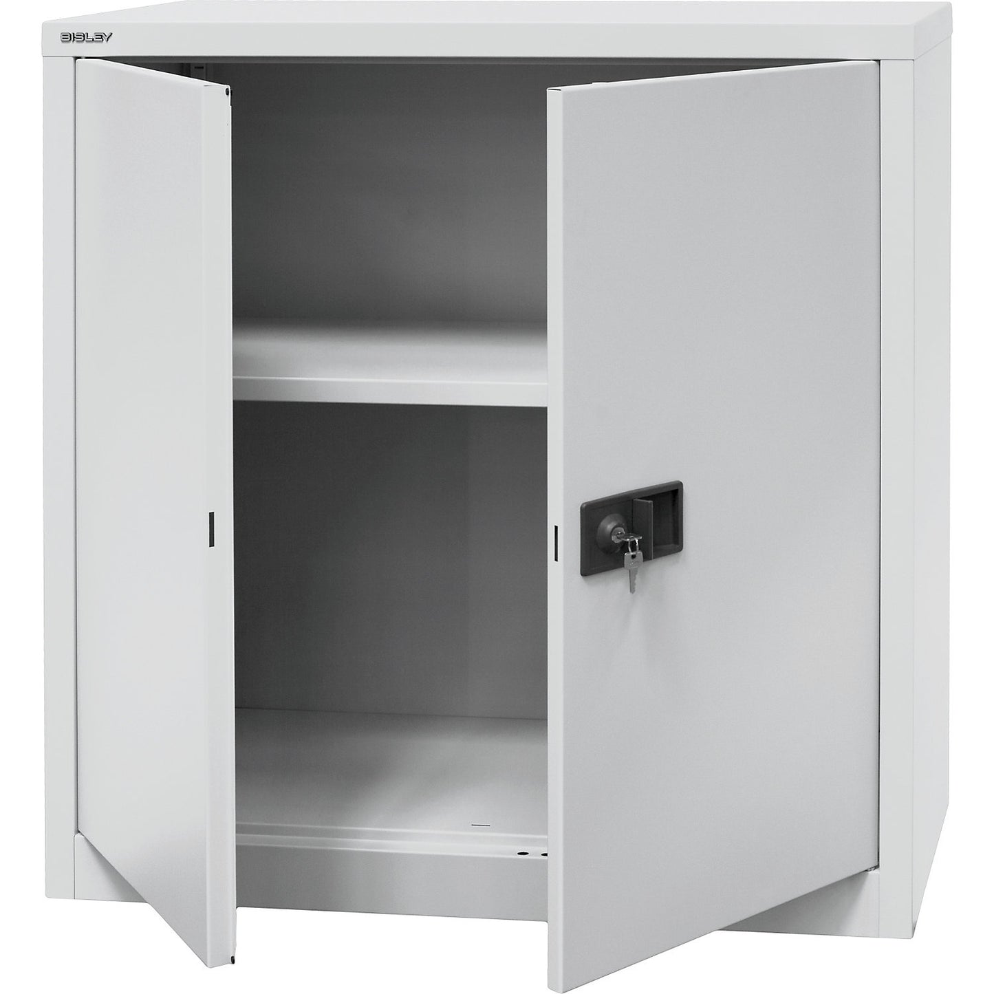 UNIVERSAL double door cupboard, HxWxD 1000 x 914 x 400 mm, 1 shelf, 2 file heights, light grey.