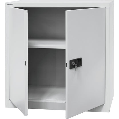 UNIVERSAL double door cupboard, HxWxD 1000 x 914 x 400 mm, 1 shelf, 2 file heights, light grey.