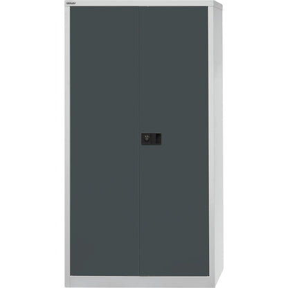 UNIVERSAL double door cupboard, HxWxD 1806 x 914 x 400 mm, 3 zinc plated shelves, 4 file heights, light grey / charcoal.