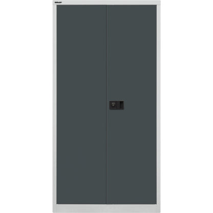 UNIVERSAL double door cupboard, HxWxD 1806 x 914 x 400 mm, 3 shelves, 4 file heights, light grey / charcoal.
