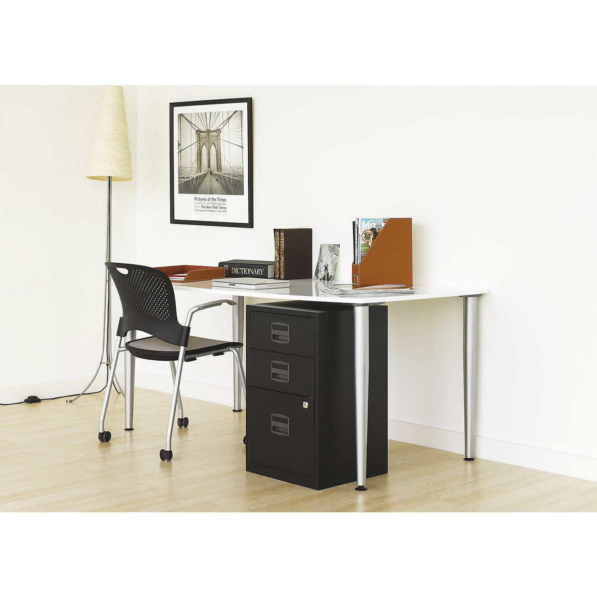 PFA side cupboard, 2 drawers, 1 suspension file drawer, black.