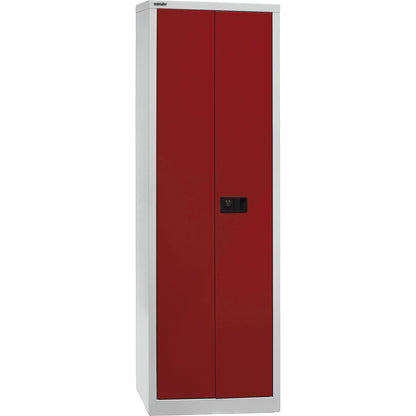 UNIVERSAL double door cupboard, HxWxD 1950 x 600 x 400 mm, 4 shelves, 5 file heights, light grey / cardinal red.