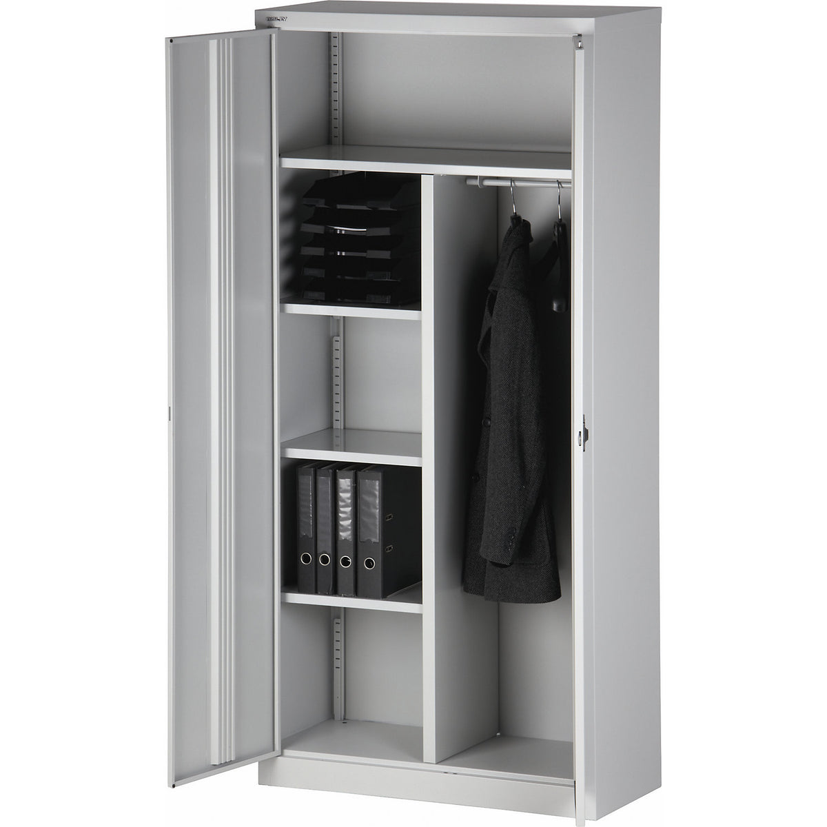 UNIVERSAL double door cupboard, HxWxD 1950 x 914 x 400 mm, with wardrobe insert, light grey.