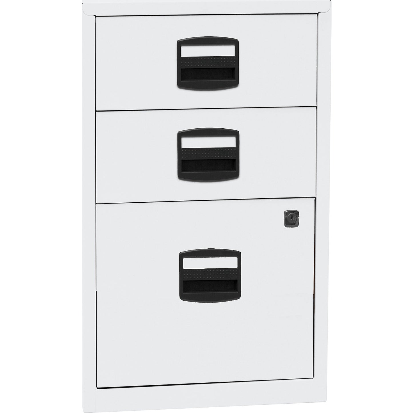 PFA side cupboard, 2 drawers, 1 suspension file drawer, traffic white.