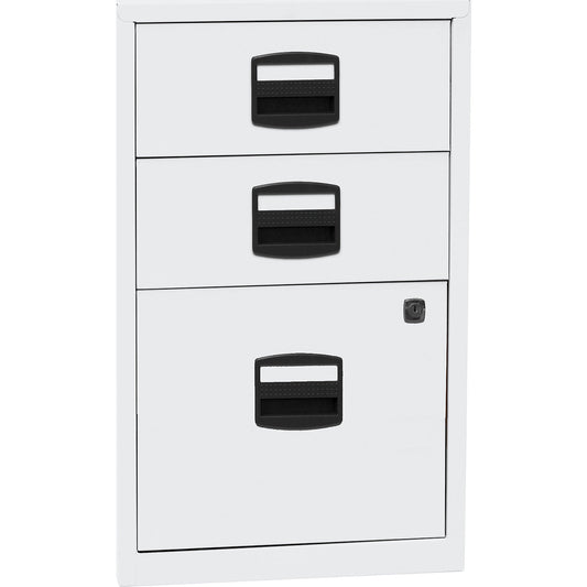 PFA side cupboard, 2 drawers, 1 suspension file drawer, traffic white.
