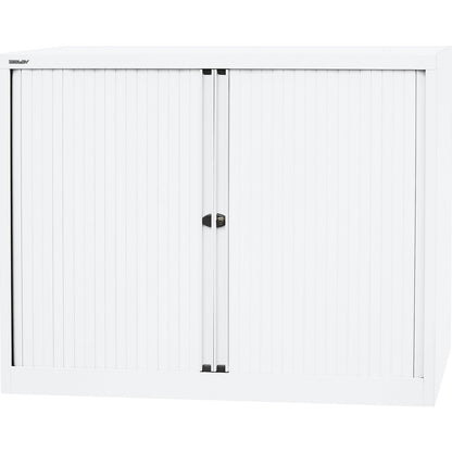 EURO roller shutter cupboard, width 1200 mm, 2 shelves, traffic white.