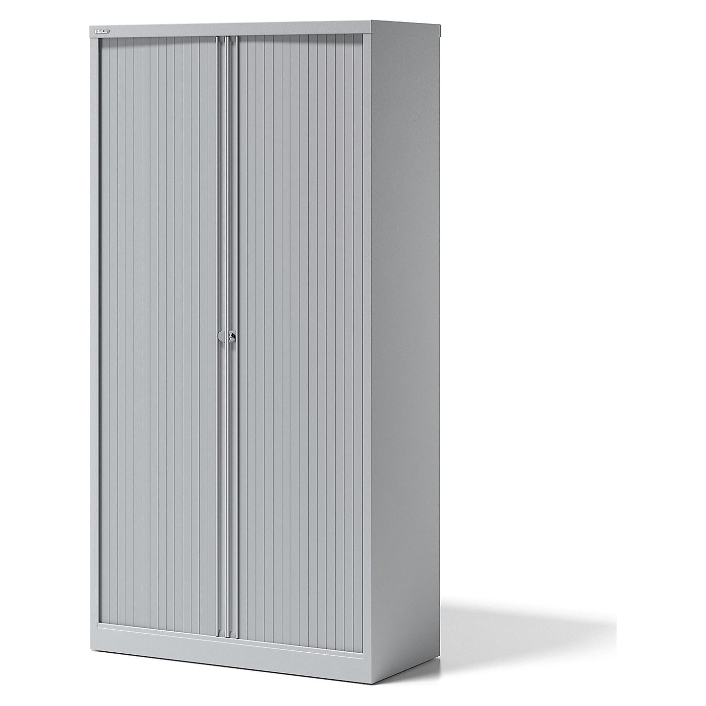 ESSENTIALS roller shutter cupboard, HxWxD 1970 x 1000 x 470 mm, 4 shelves, light grey.
