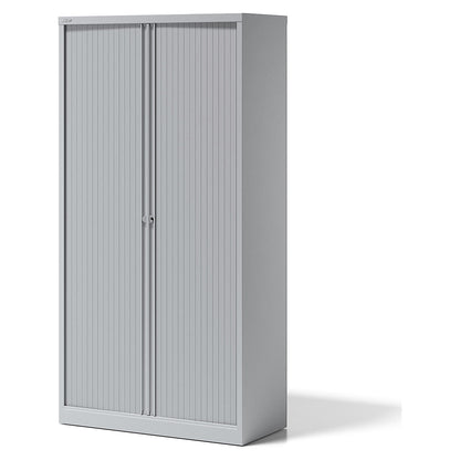 ESSENTIALS roller shutter cupboard, HxWxD 1970 x 1000 x 470 mm, 4 shelves, light grey.