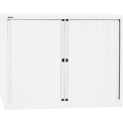 EURO roller shutter cupboard, width 1200 mm, 2 shelves, traffic white.