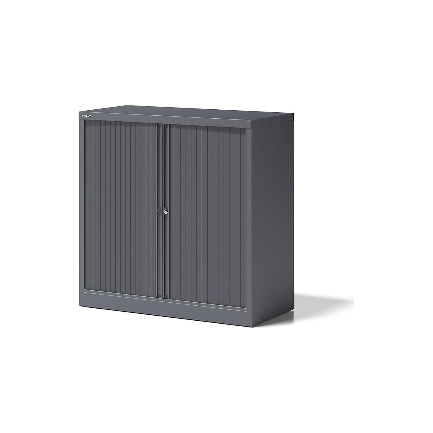 ESSENTIALS roller shutter cupboard, HxWxD 1000 x 1000 x 470 mm, 1 shelf, charcoal.