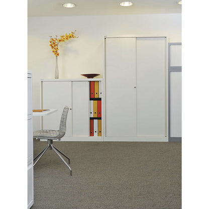 ECO sliding door cupboard, 4 shelves, 5 file heights, traffic white.