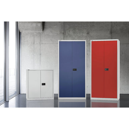 UNIVERSAL double door cupboard, HxWxD 1806 x 914 x 400 mm, 3 shelves, 4 file heights, light grey.