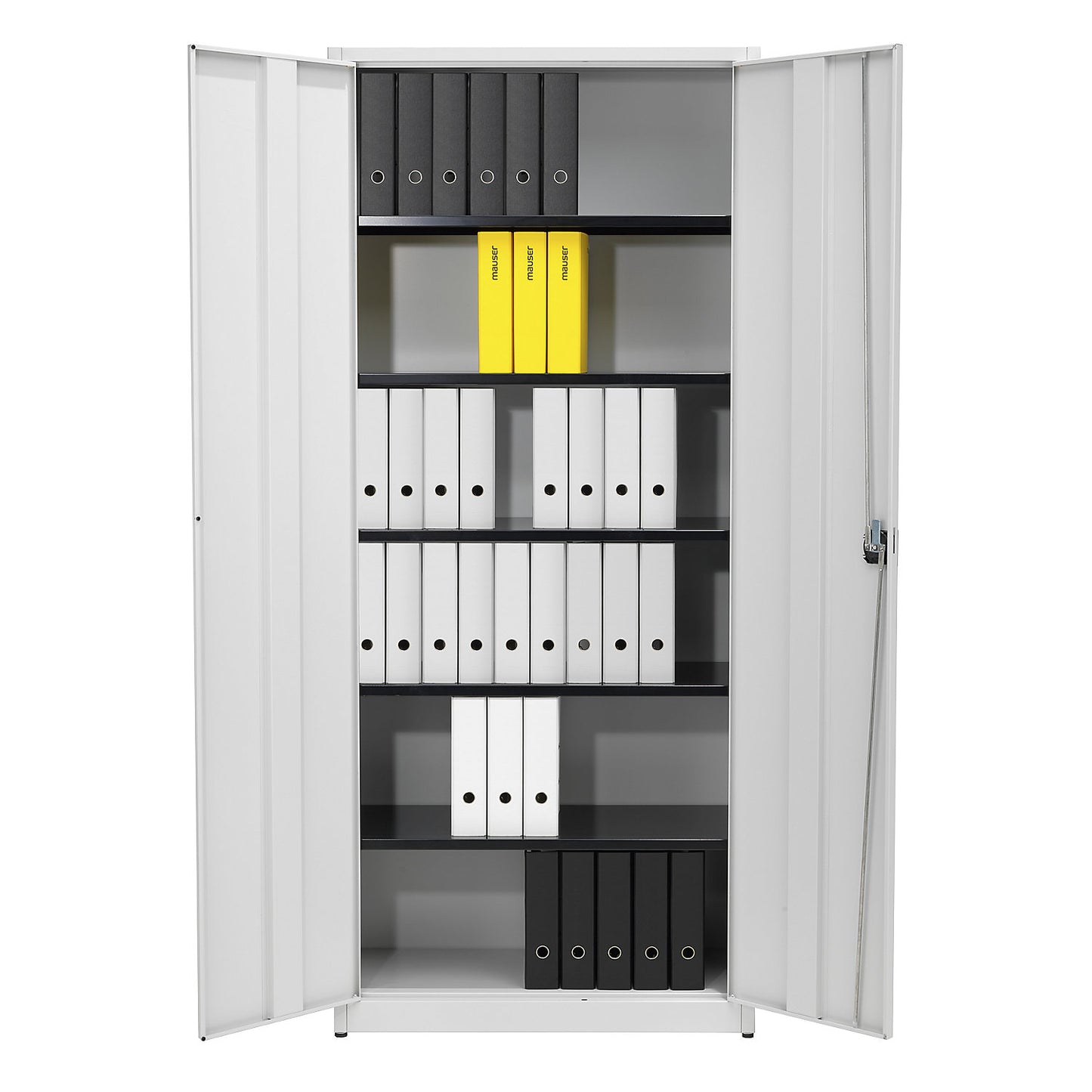 Universal cupboard, extra high, HxWxD 2200 x 950 x 500 mm, white aluminium / charcoal.