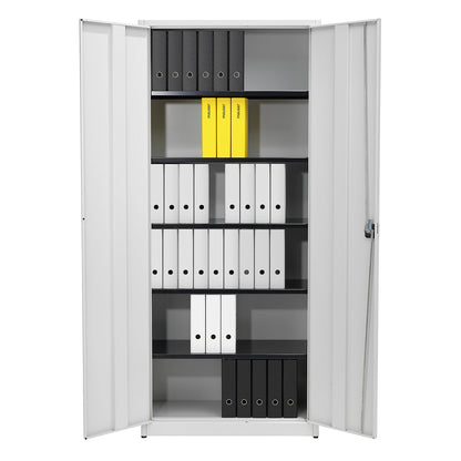 Universal cupboard, extra high, HxWxD 2200 x 950 x 500 mm, white aluminium / charcoal.