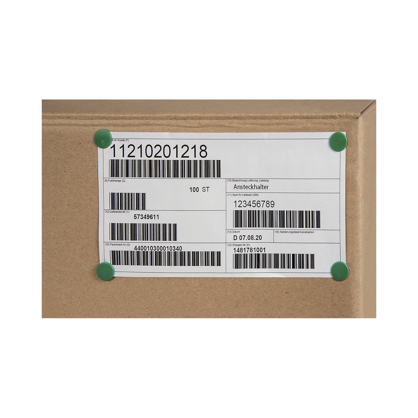 Push-in fastener, with barbed tip, pack of 1000, green.