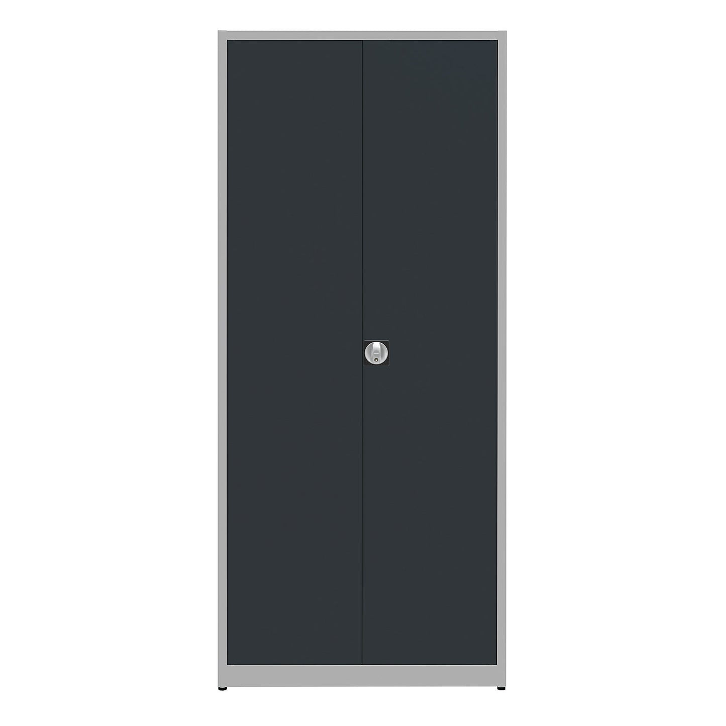 Universal cupboard, extra high, HxWxD 2200 x 950 x 500 mm, white aluminium / charcoal.