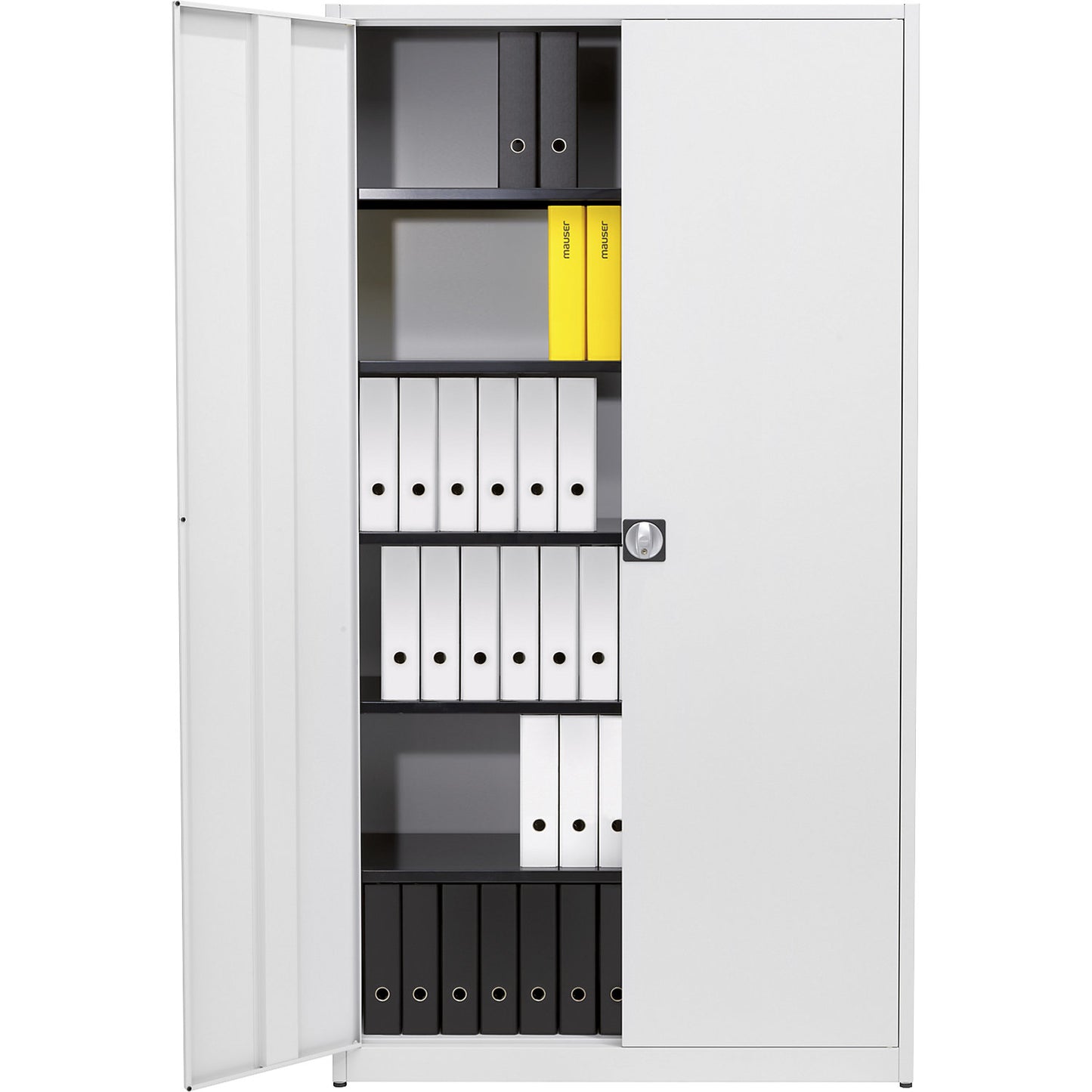 Universal cupboard, extra high, HxWxD 2200 x 1200 x 500 mm, white aluminium / charcoal.