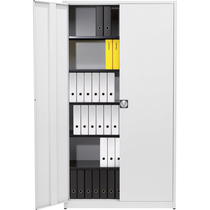 Universal cupboard, extra high, HxWxD 2200 x 1200 x 500 mm, white aluminium / charcoal.