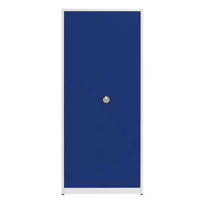 Universal cupboard, extra high, HxWxD 2200 x 950 x 500 mm, light grey / ultramarine blue.
