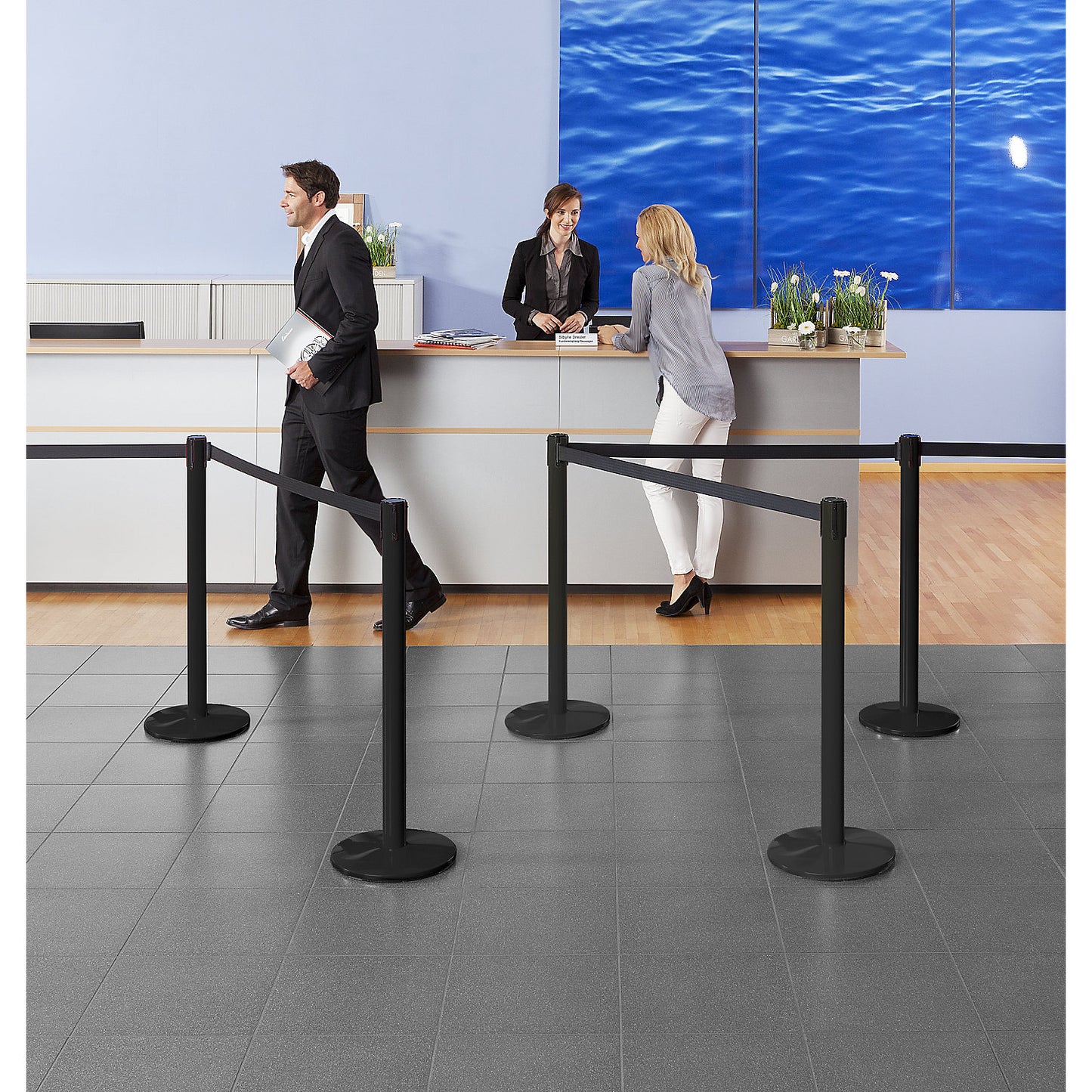 Belt barrier, steel, belt extension 2300 mm, chrome plated, pack of 2.