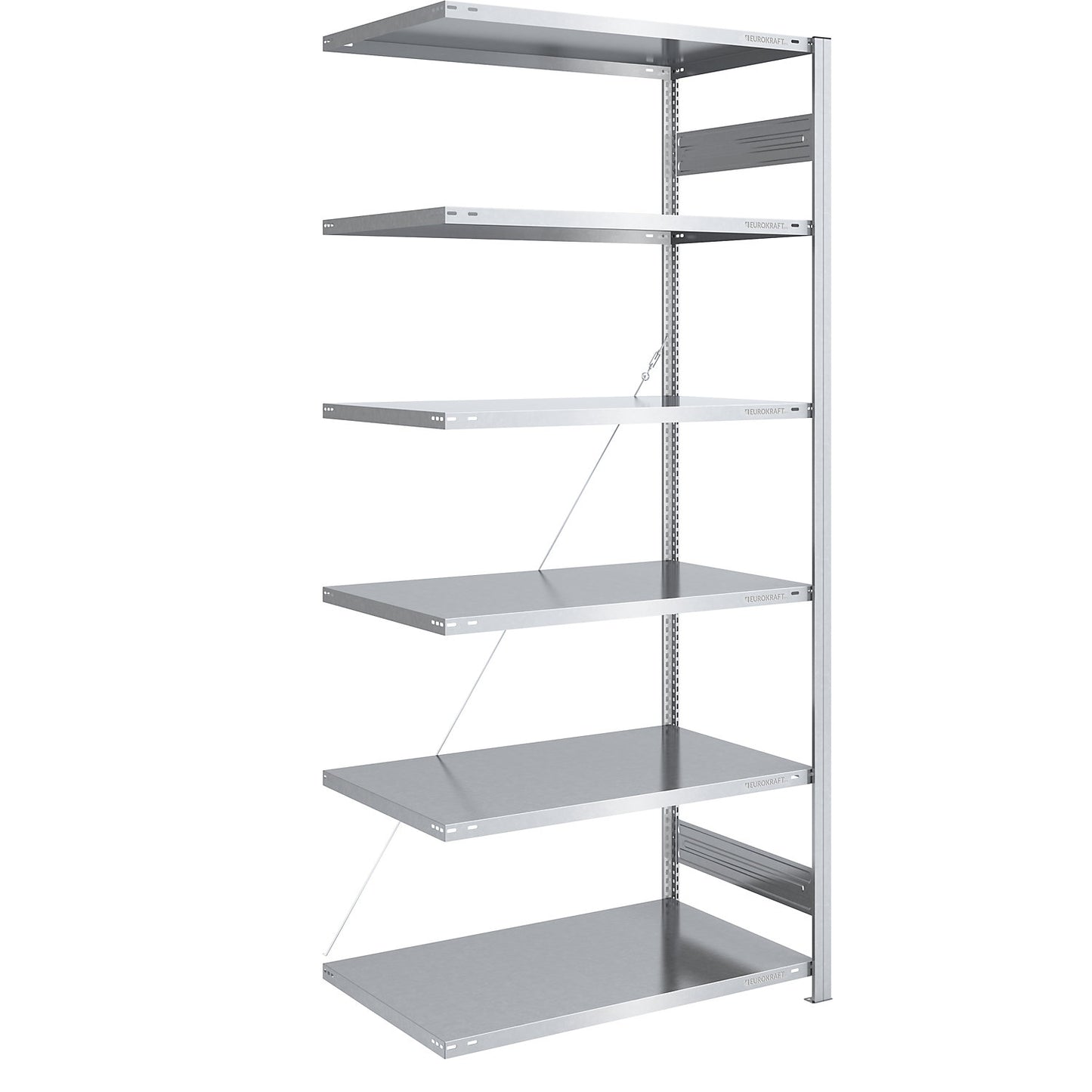 Boltless shelving unit, light duty, single-sided, HxWxD 2500 x 1000 x 800 mm, zinc plated, extension shelf unit.