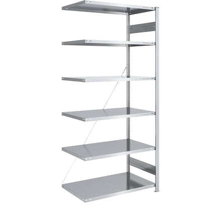 Boltless shelving unit, light duty, single-sided, HxWxD 2500 x 1000 x 800 mm, zinc plated, extension shelf unit.