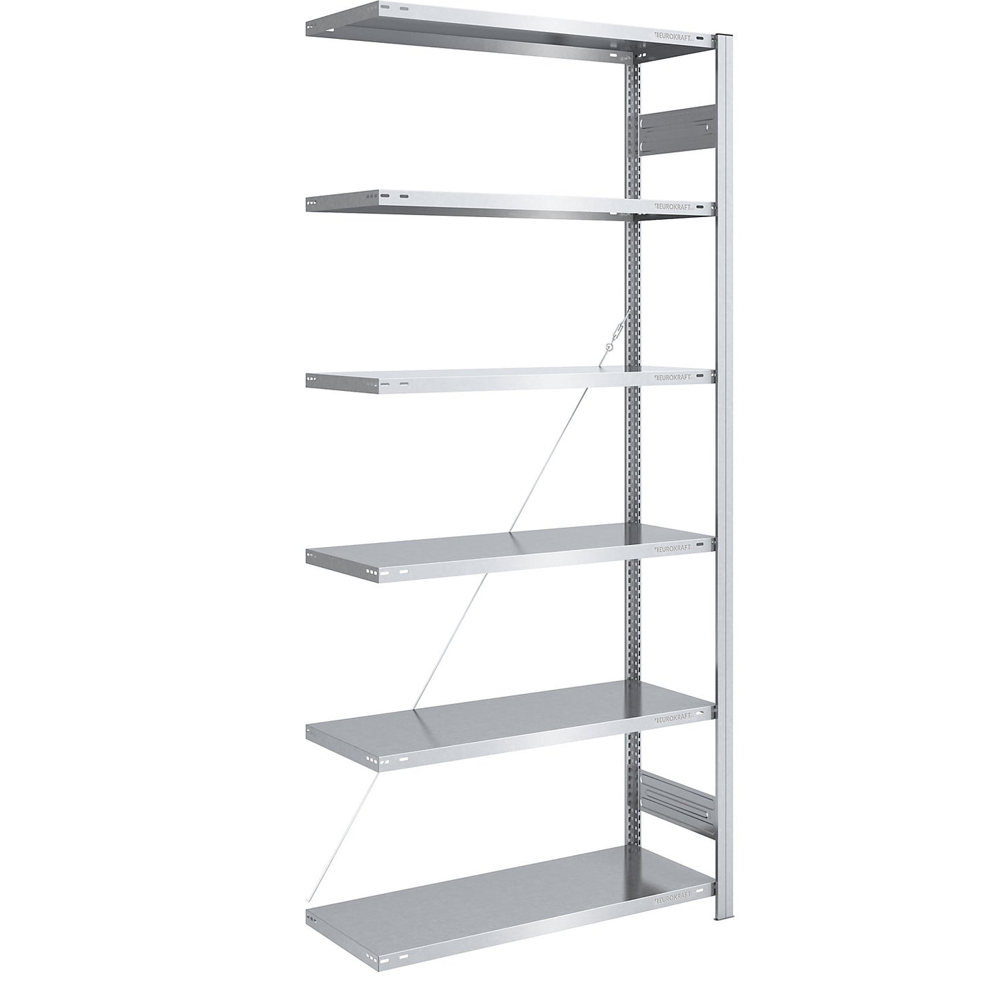 Boltless shelving unit, light duty, single-sided, HxWxD 2500 x 1000 x 500 mm, zinc plated, extension shelf unit.