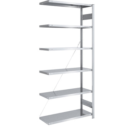 Boltless shelving unit, light duty, single-sided, HxWxD 2500 x 1000 x 500 mm, zinc plated, extension shelf unit.