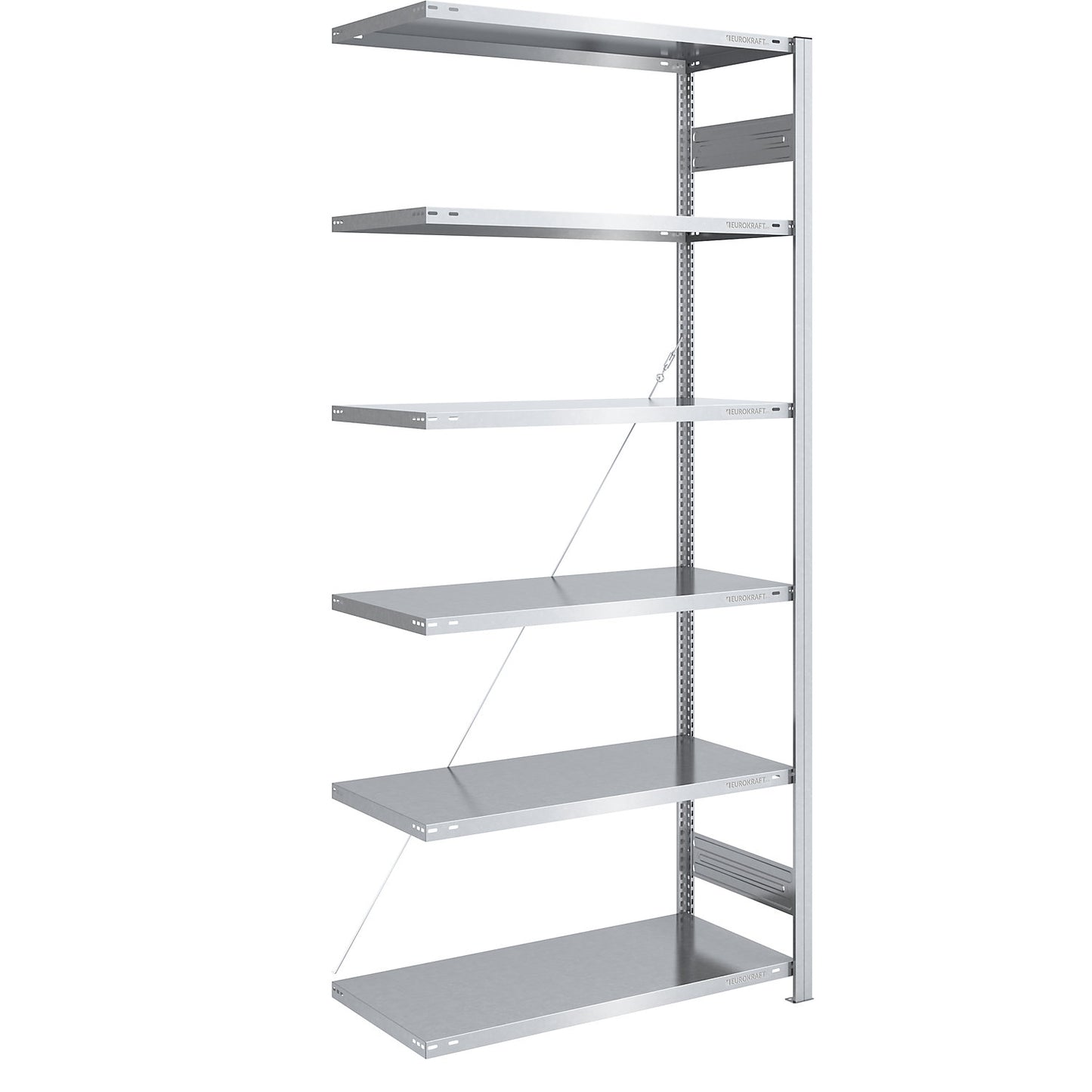 Boltless shelving unit, light duty, single-sided, HxWxD 2500 x 1000 x 600 mm, zinc plated, extension shelf unit.