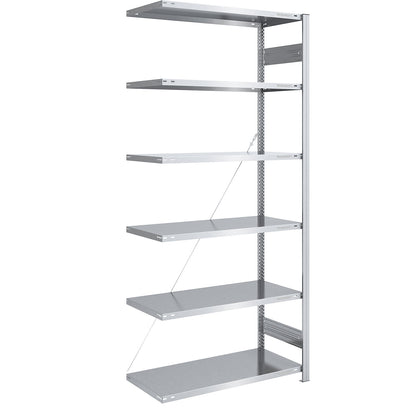 Boltless shelving unit, light duty, single-sided, HxWxD 2500 x 1000 x 600 mm, zinc plated, extension shelf unit.