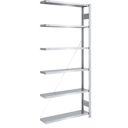 Boltless shelving unit, light duty, single-sided, HxWxD 2500 x 1000 x 300 mm, zinc plated, extension shelf unit.