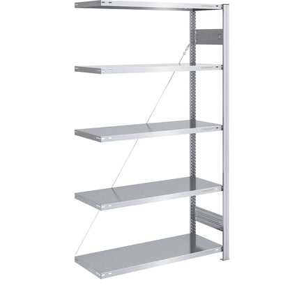Boltless shelving unit, light duty, single-sided, HxWxD 2000 x 1000 x 500 mm, zinc plated, extension shelf unit.