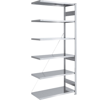 Boltless shelving unit, medium duty, single-sided, HxWxD 2500 x 1000 x 600 mm, zinc plated, extension shelf unit.