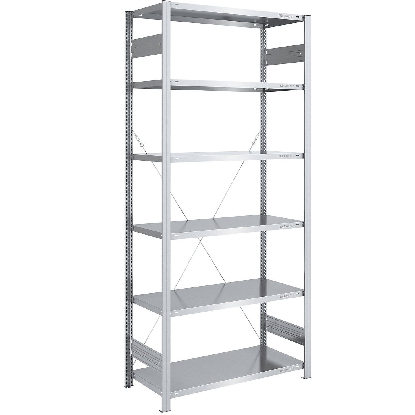 Boltless shelving unit, light duty, single-sided, HxWxD 2500 x 1000 x 600 mm, zinc plated, standard shelf unit.