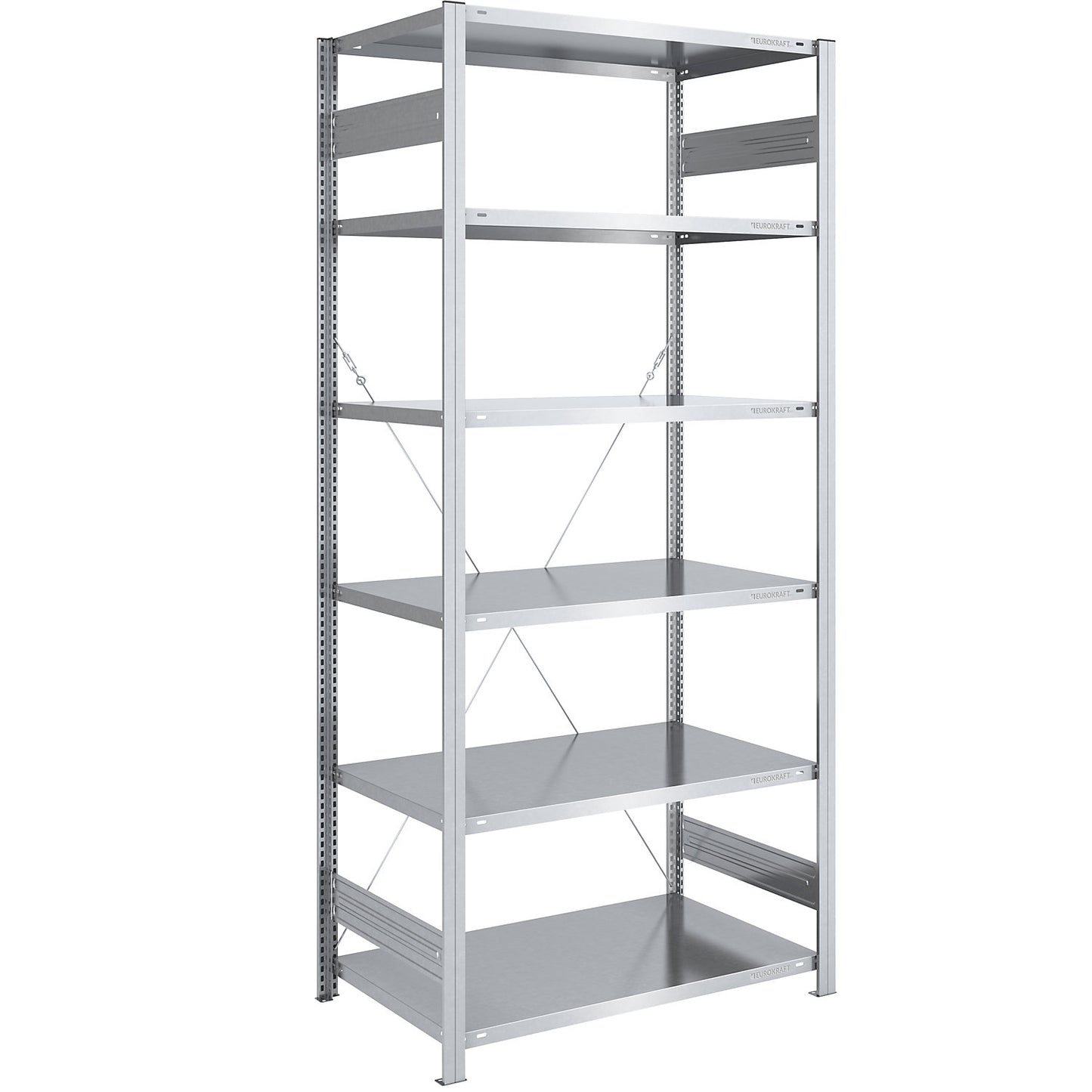 Boltless shelving unit, light duty, single-sided, HxWxD 2500 x 1000 x 800 mm, zinc plated, standard shelf unit.