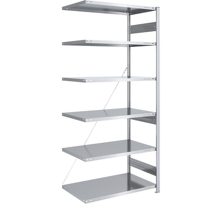 Boltless shelving unit, medium duty, single-sided, HxWxD 2500 x 1000 x 800 mm, zinc plated, extension shelf unit.