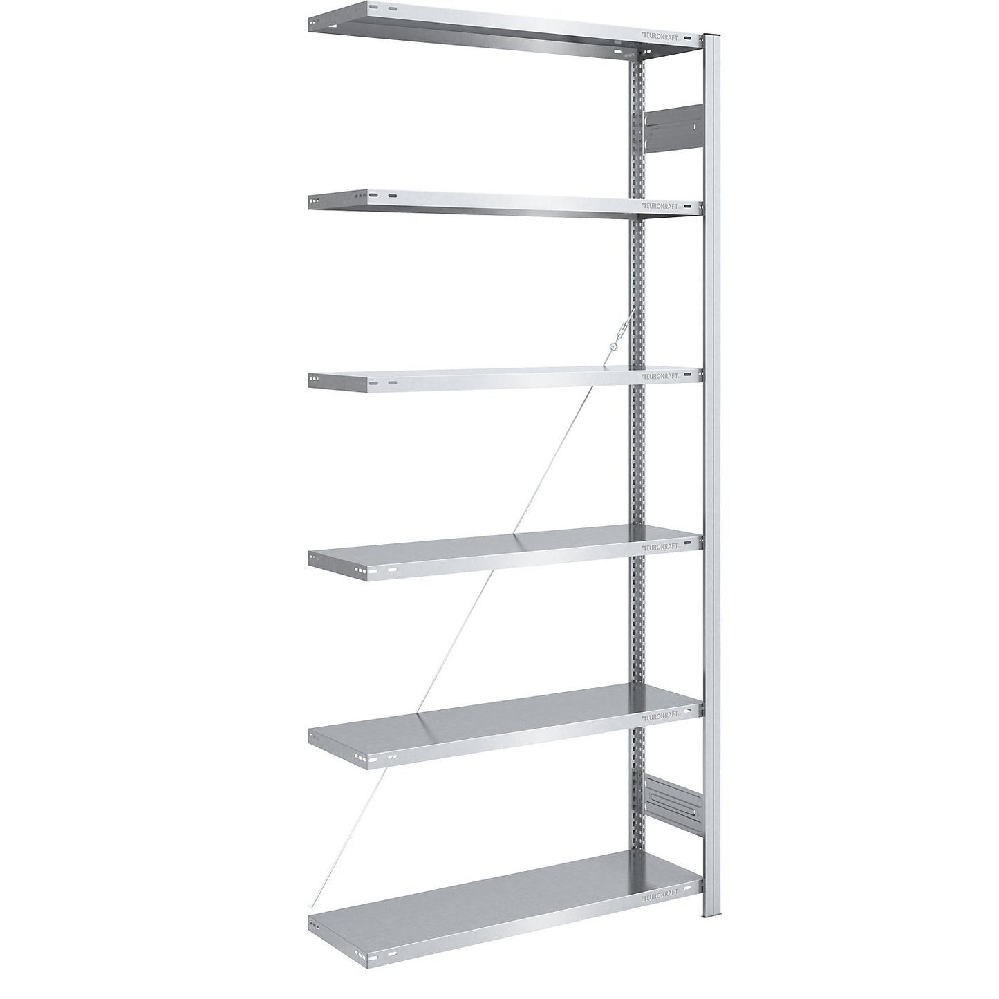 Boltless shelving unit, light duty, single-sided, HxWxD 2500 x 1000 x 400 mm, zinc plated, extension shelf unit.