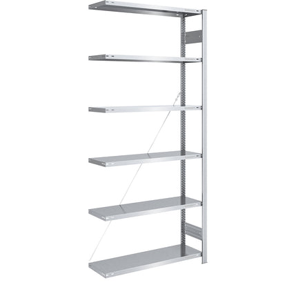 Boltless shelving unit, light duty, single-sided, HxWxD 2500 x 1000 x 400 mm, zinc plated, extension shelf unit.