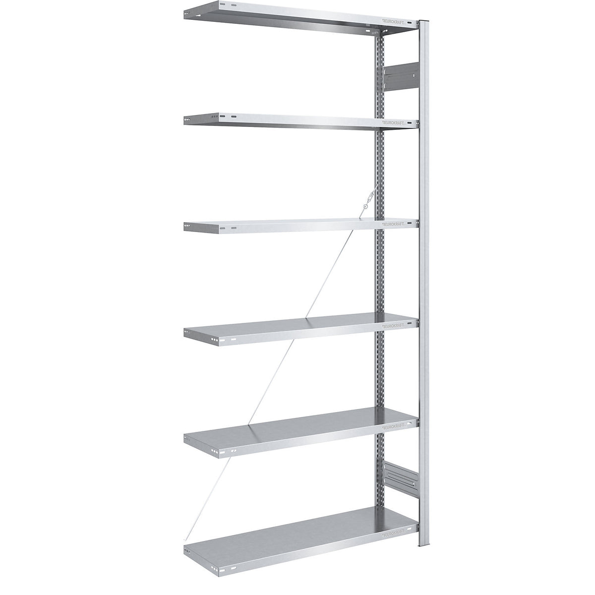 Boltless shelving unit, light duty, single-sided, HxWxD 2500 x 1000 x 400 mm, zinc plated, extension shelf unit.