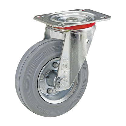 Solid rubber tyre, non-marking, wheel Ø x width 160 x 40 mm, swivel castor.