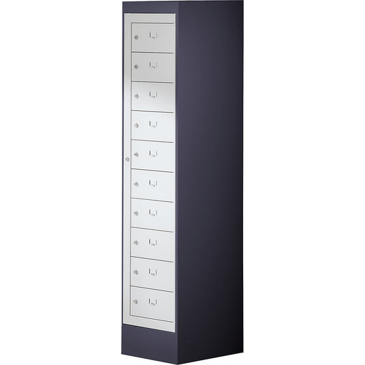 Laptop cupboard, 10 compartments, HxW 1900 x 400 mm, black grey / light grey.