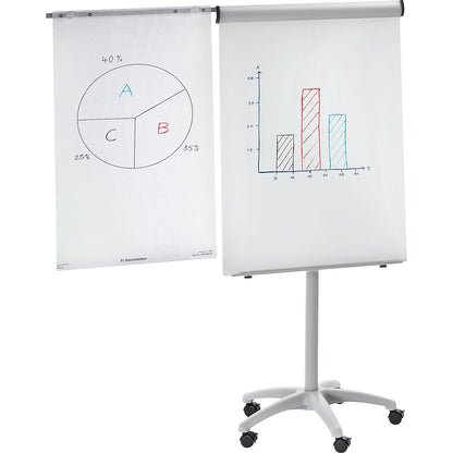 Mobile flip-chart, with five-star base, height 1890 mm.