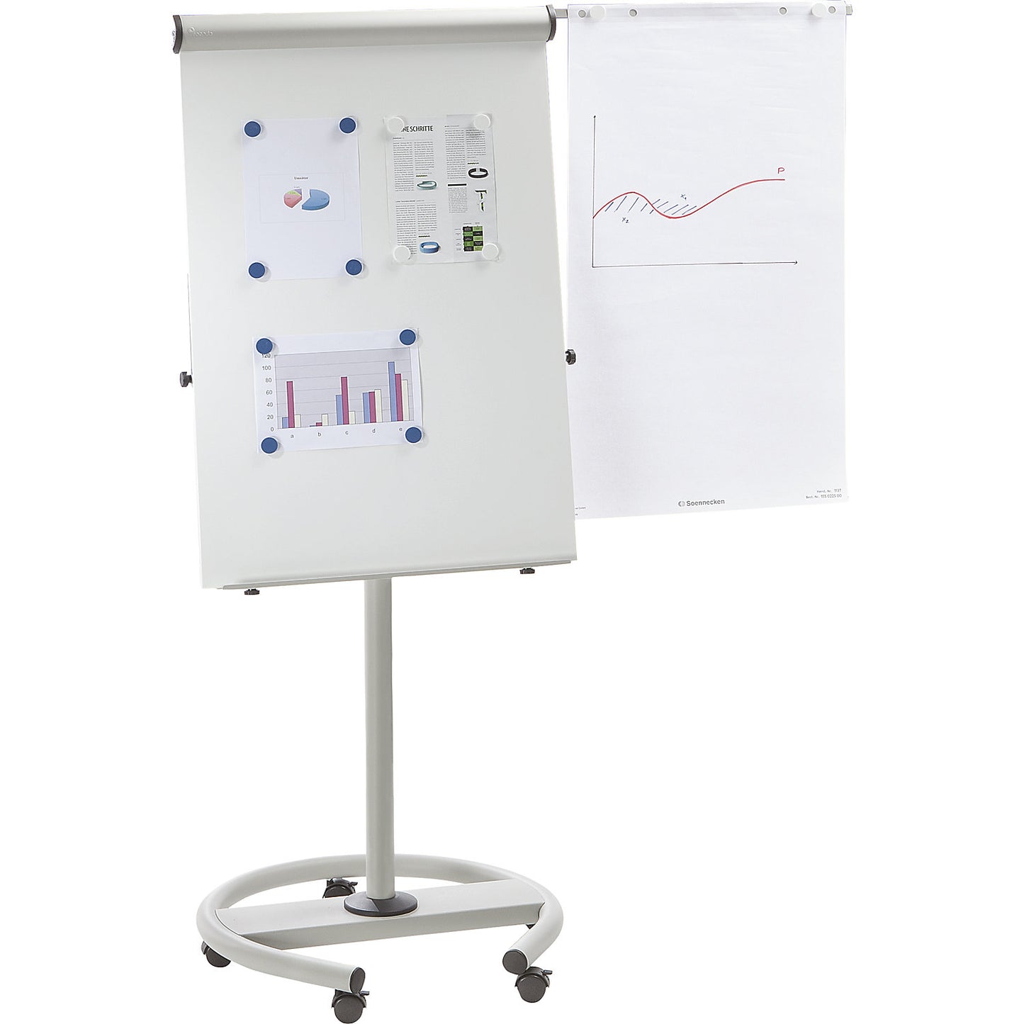 Mobile flip-chart, with round base, height 1920 mm.