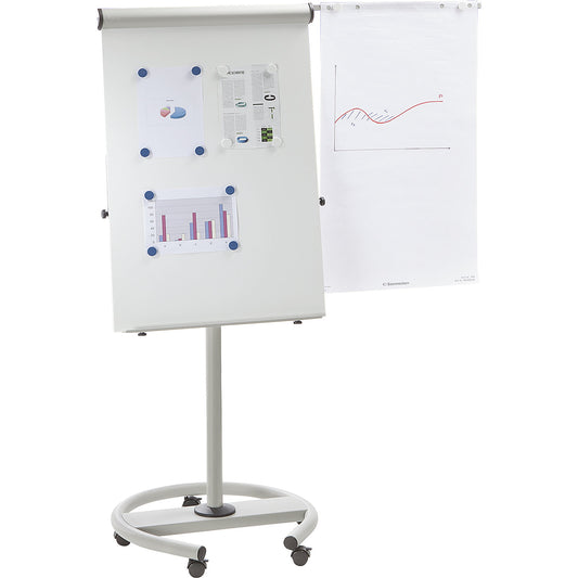 Mobile flip-chart, with round base, height 1920 mm.