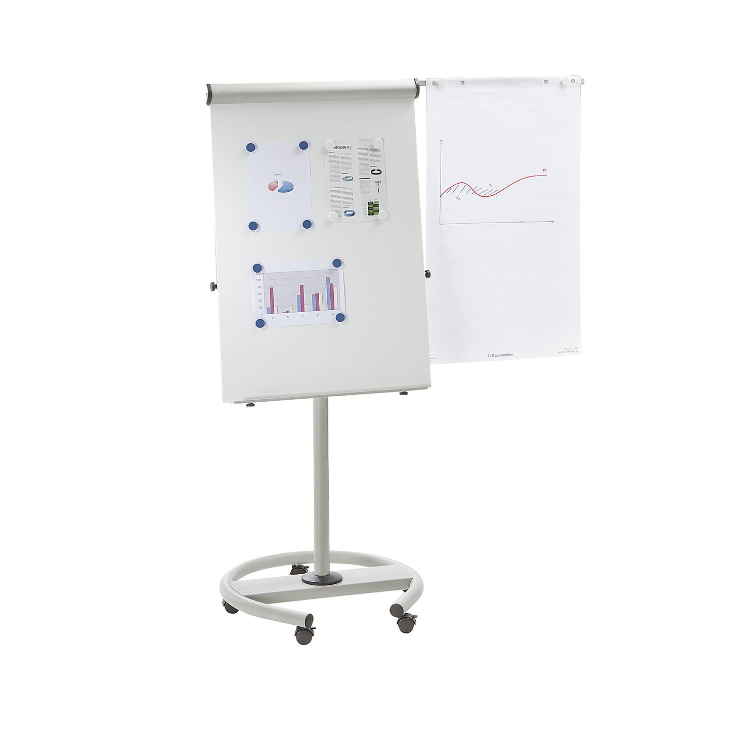 Mobile flip-chart, with round base, height 1920 mm.